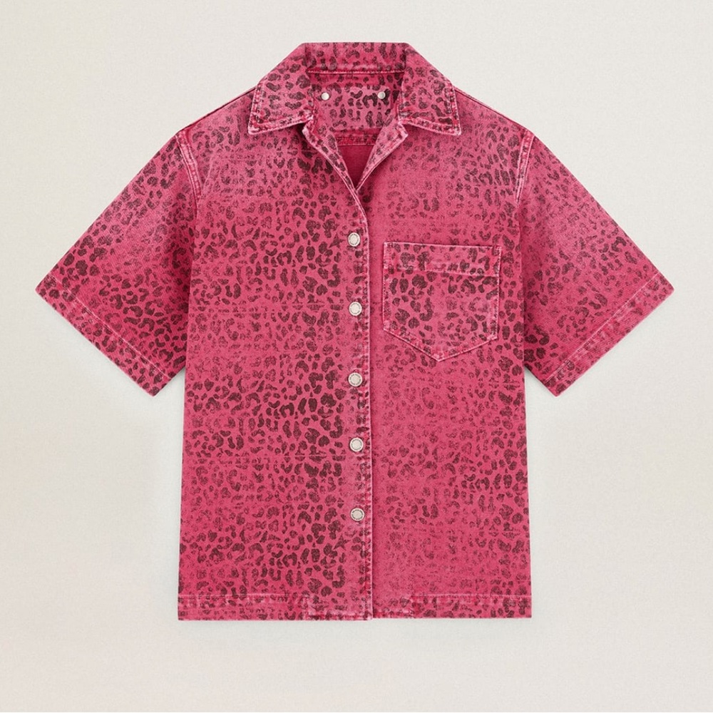 NWT GOLDEN GOOSE leopard denim shirt